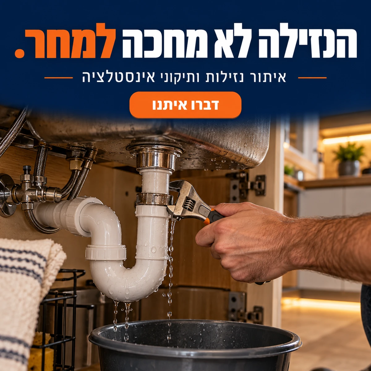 אינסטלציה — הנזילה לא מחכה למחר.